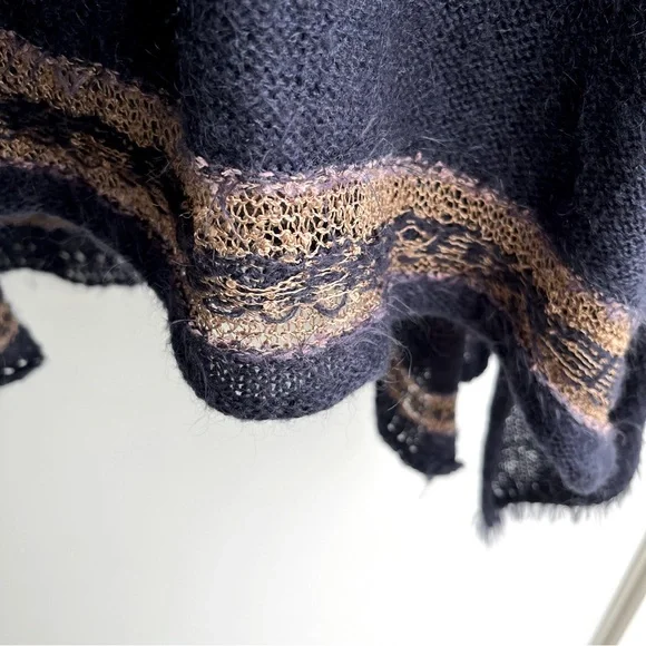 Free People Navy Wool Mohair Alpaca Cotton Blend Sweater Size L - Picture 10 of 13